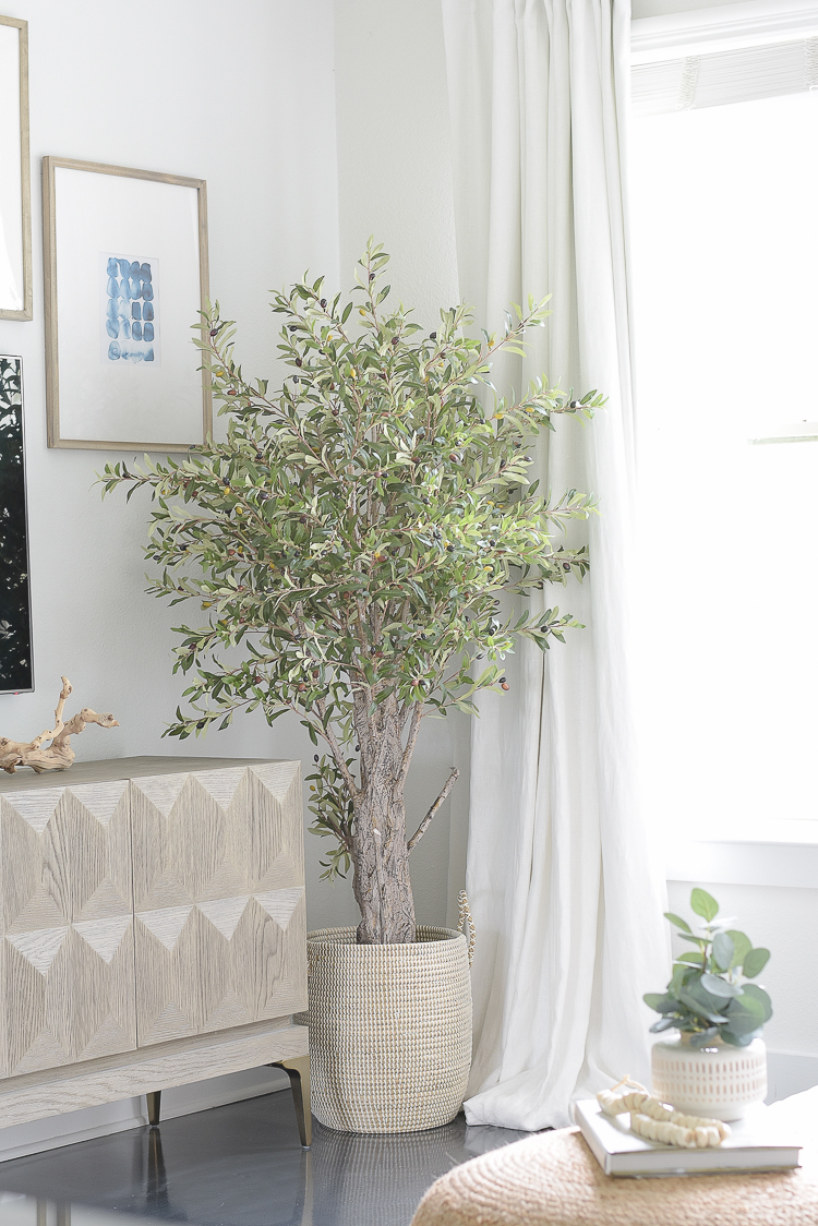 Light & Airy Spring Living Room Tour - best faux olive tree