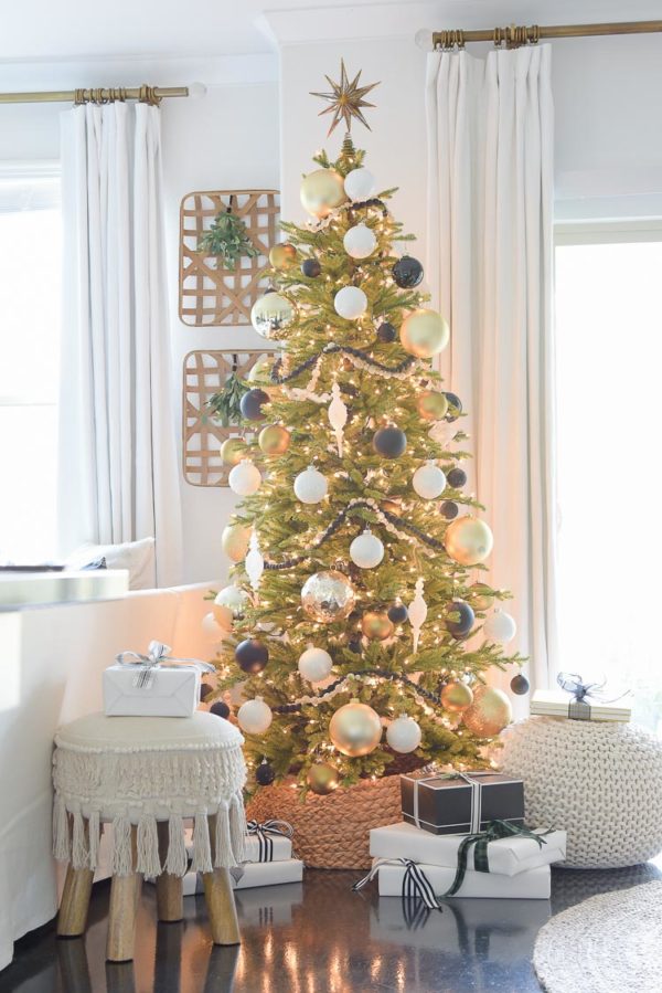 Black, White & Gold Modern Christmas Living Room Tour - ZDesign At Home