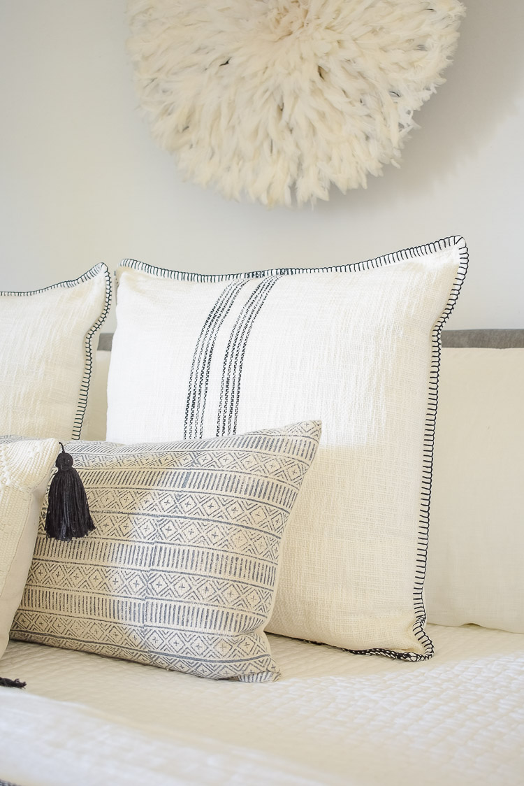 black and white boho pillows 