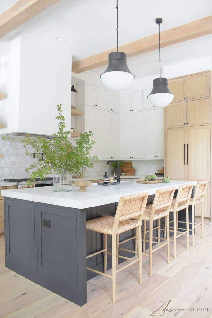 ZDesign At Home Kitchen - black, white, white oak modern farmhouse kitchen with 3 cabinet colors