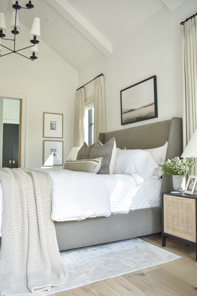 primary bedroom inspired by mcgee and co, walt bed. white bedding and transitional modern style bedroom