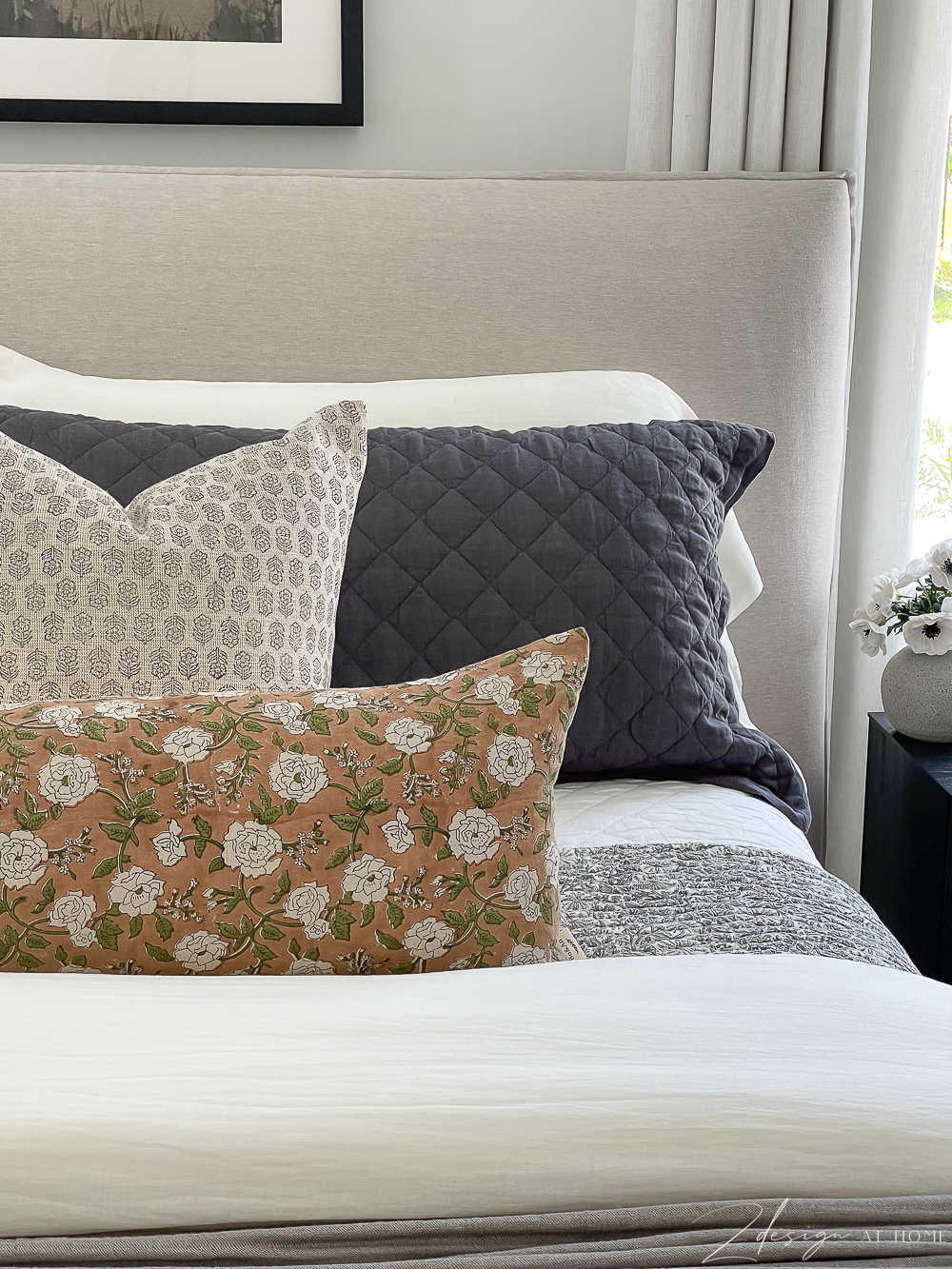 block and floral print pillows 