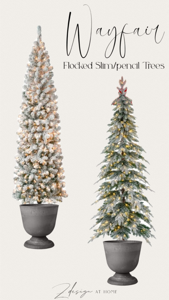 Wayfair pencil slim lightly flocked christmas trees in planter urn